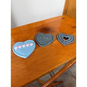 Vintage 1987 Burwood Products Co Heart Wall Hanging Set Blue Grey Made in USA